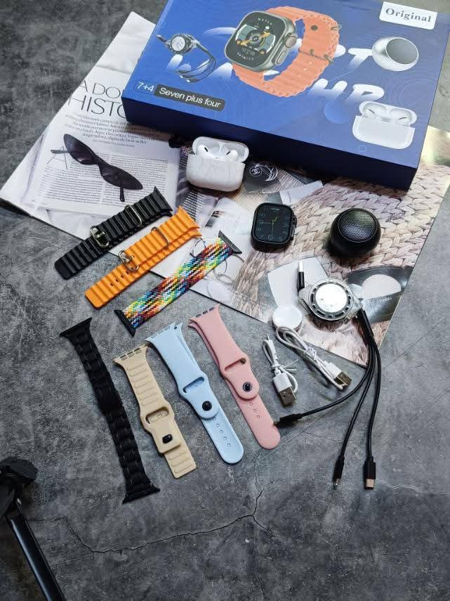 Fashion Latest Smartwatch for Men & Women with free gifts like airpods, bluetooth speaker, 7straps, wireless charger