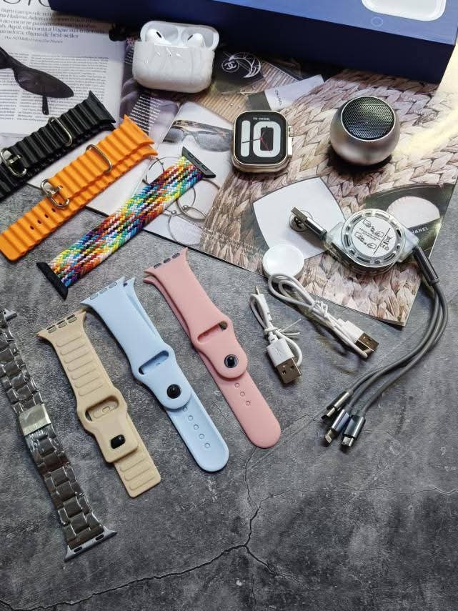 Fashion Latest Smartwatch for Men & Women with free gifts like airpods, bluetooth speaker, 7straps, wireless charger