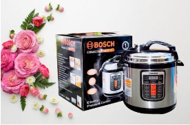 6 Litre Bosch Electric Pressure Cooker with Multifunctional Cooking, Stainless Steel Inner Pot, Programmable Timer, Safety Lock System, Quick Steam Release and Energy Efficient.