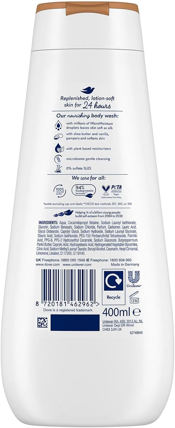 Dove Shower Gel With 0%sulfate SLES (Original),known for its rich texture for skin moisturising,with moisture renew blend, 500ml MILD & PH-BALANCED BODY WASH for softer, smoother skin after one shower