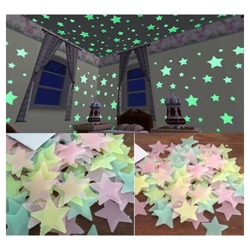 3D Glow in the Dark Stars - , Plastic, Multicolour, Adhesive