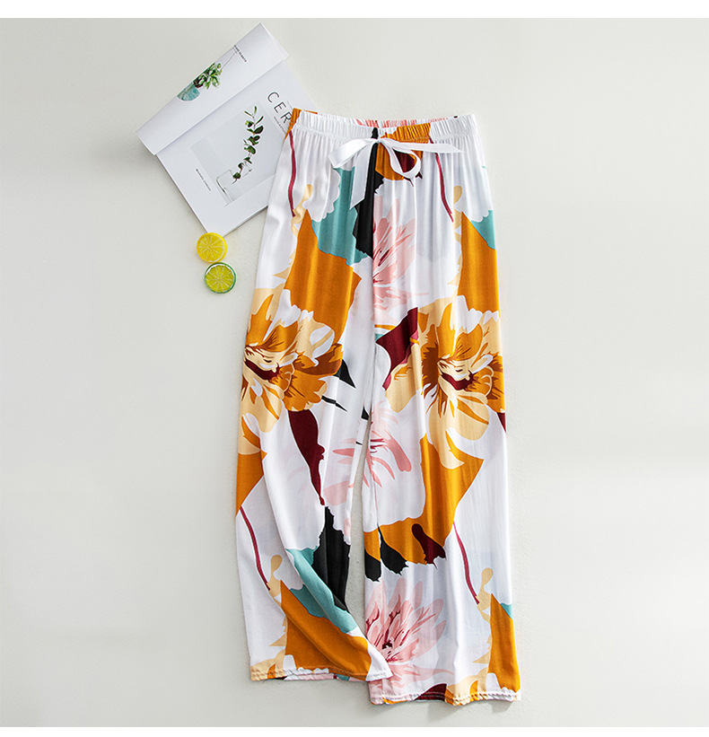 Cotton and silk sleeping pants for women, made of thin cotton, internet famous wide leg pants, suitable for wearing at home, oversized casual pants