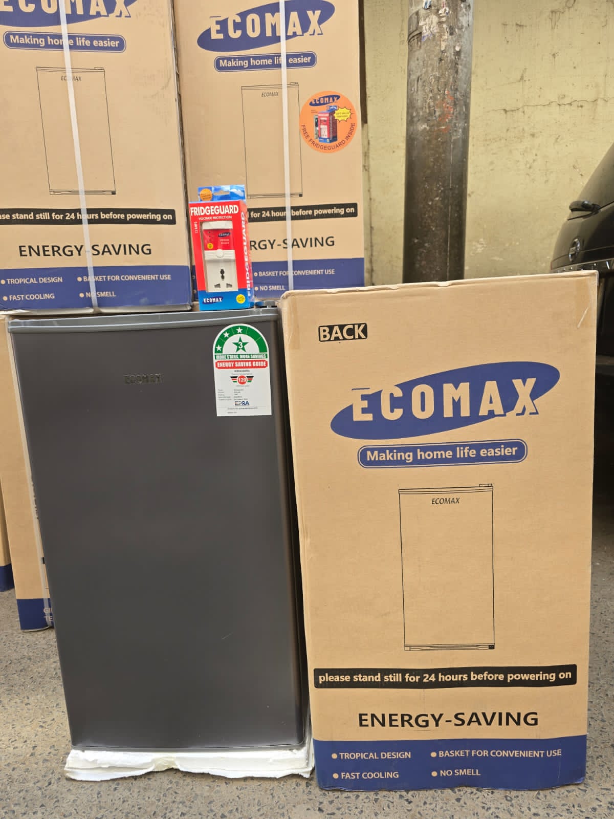 Ecomax 90 Litres Dark Silver Single Door Refrigerator with Free Guard — a compact and efficient cooling solution perfect for small homes, offices, and