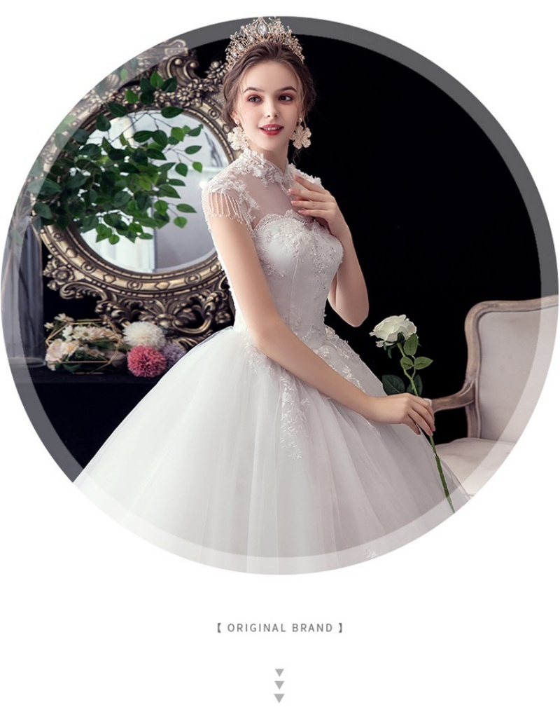 New Arrival Western Style Plus Size Wedding Dress Figure-Flattering Stand Collar Floral Off-the-Shoulder Lace Bridal Gown