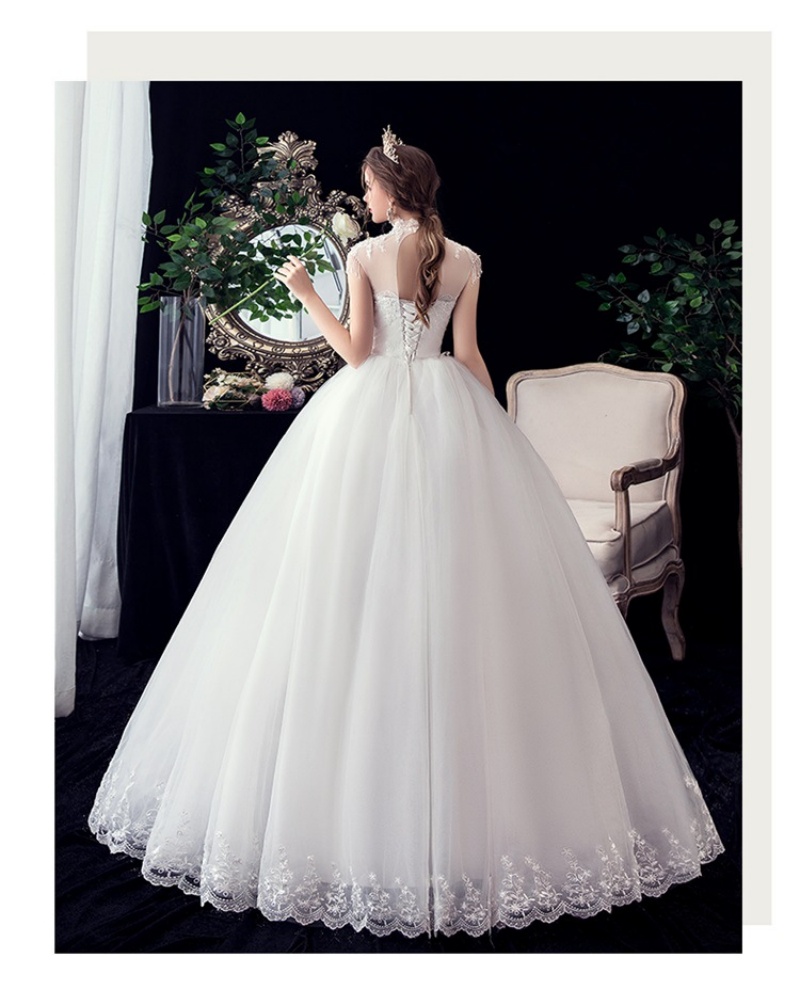 New Arrival Western Style Plus Size Wedding Dress Figure-Flattering Stand Collar Floral Off-the-Shoulder Lace Bridal Gown