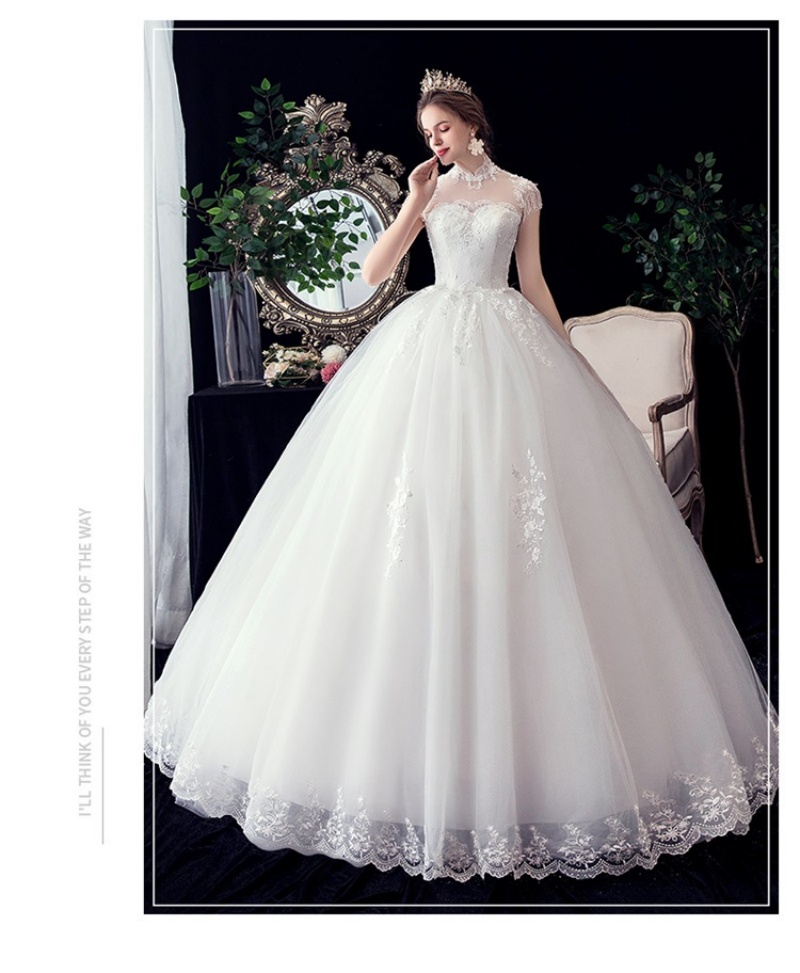 New Arrival Western Style Plus Size Wedding Dress Figure-Flattering Stand Collar Floral Off-the-Shoulder Lace Bridal Gown