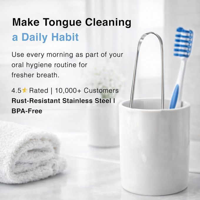 Tongue Scrapper, Stainless Steel U shaped Tongue Cleaner, Promotes Fresh Breath and Oral HealthStainless Steel Tongue Scrapers Metal U Shaped Tongue Scraper for Fresher Breath Tongue Scraper to Keep M