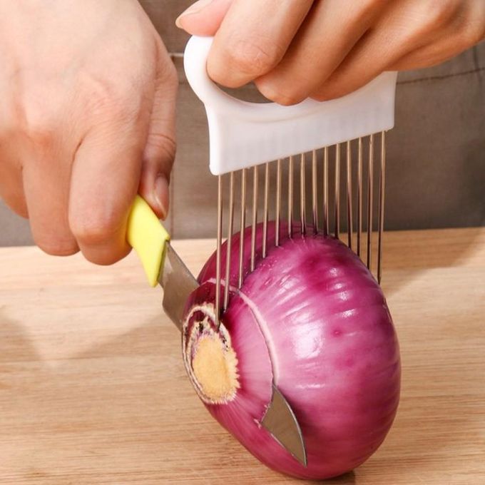 Best Utensils Onion Holder For Slicing Tomato Lemon Slicer Holder Vegetable Potato Cutter Slicer Meat Tenderiser Stainless Steel Cutting Kitchen Gadget