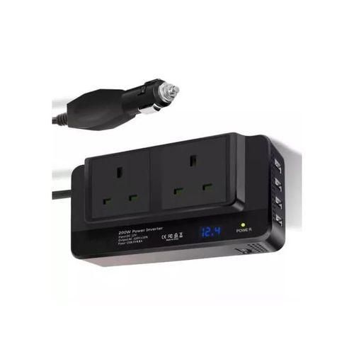 200W Car Power Inverter - 2 AC Sockets, 4 USB Ports, DC 12V to AC 240V