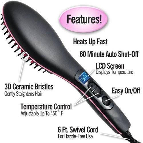 Simply Straight Simply Straight Black Electric Hair Straightening Brush - Ceramic, Adjustable Temp, Fast Heating