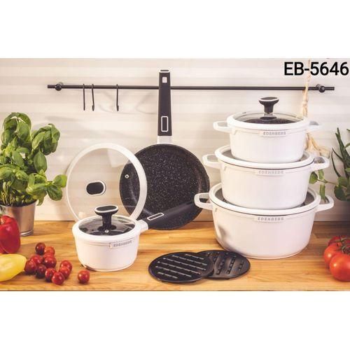 Non Stick Cookware Set| EDENBERG 12pc Cookware Set(White) - Authentic Non Stick, Induction Enabled,  Durable construction for even heat distribution and long-lasting use.