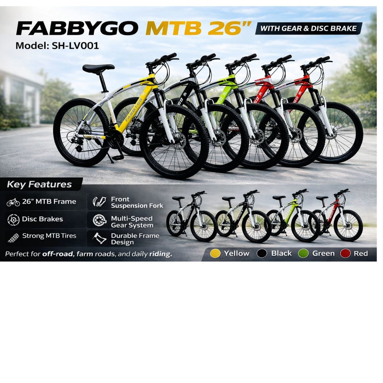 26 Inch Bicycle – Durable Multi-Purpose Mountain Bike with Strong Frame, Smooth Ride & Reliable Braking for Adults & Teens