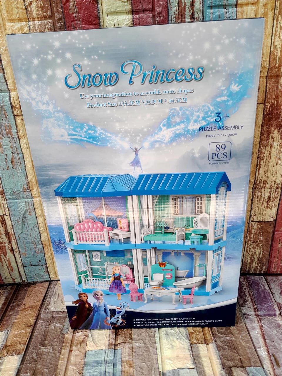 Snow Princess Doll House with Swimming Pool & Bridge – 89 pcs Luxury Kids Playset, includes swimming pool and decorative bridge for realistic play.