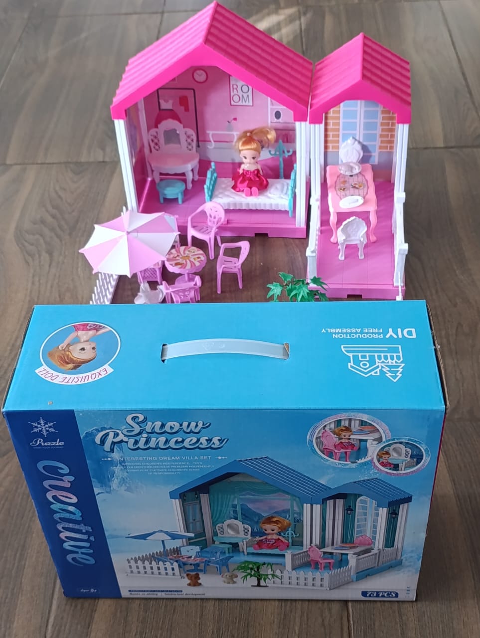 Snow Princess Doll House – 73PCS with Bedroom & Restaurant Kids Playset,