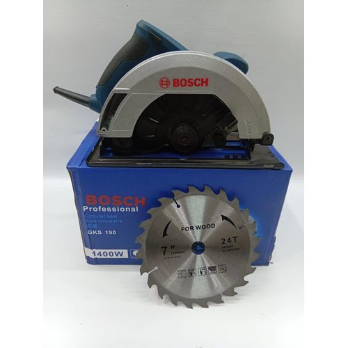 Bosch 7" circular saw - equipped with a 1400W motor,  offers versatility for different types of cuts, including rip cuts, crosscuts, and bevel cuts.