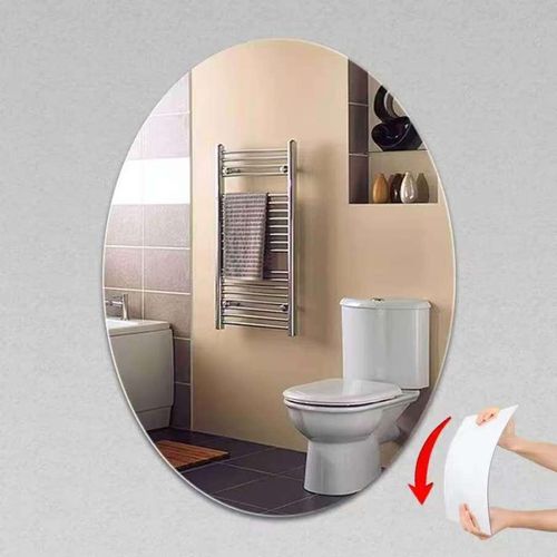 Peel and Stick Mirrors - Oval Shape  Wall Mirror Oval Shape, Made of flexible acrylic material that will not break into dangerous shards like glass.