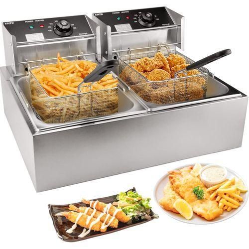 CLEARANCE OFFER Globalstar 12LITRES STAINLESS STEEL (6L+6L) DOUBLE TANK Energy Efficient Double Electric Chips /Chicken /MANDAZIS Deep Fryer Machine