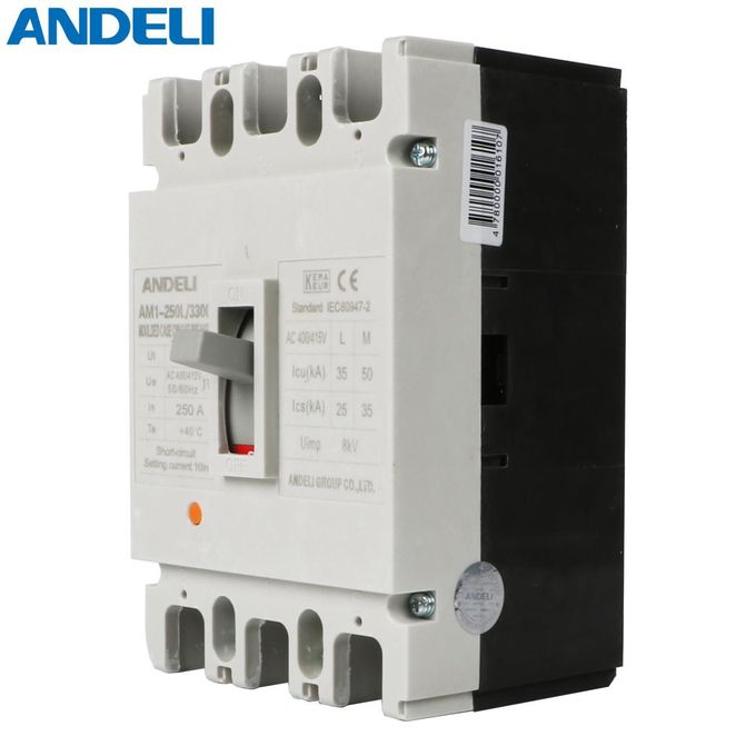 ANDELI AM1-250L/3300 250A Moulded Case Circuit Breaker MCCB 3poles Three Phase Up to 400/415V AC Rated Frequency 50/60Hz
