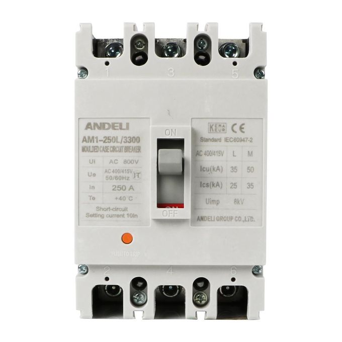 ANDELI AM1-250L/3300 250A Moulded Case Circuit Breaker MCCB 3poles Three Phase Up to 400/415V AC Rated Frequency 50/60Hz