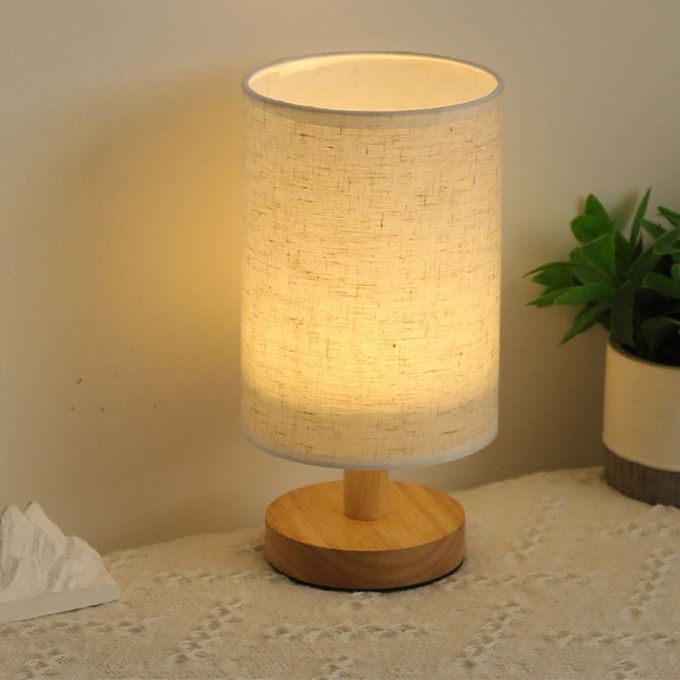USB Desk Lamp, LED Bedside Night Light, Decorative Wood Table Lamp Bedroom Living Room Bedside Bar Lamp night shade Nordic cylindrical warm light fabric lampshade