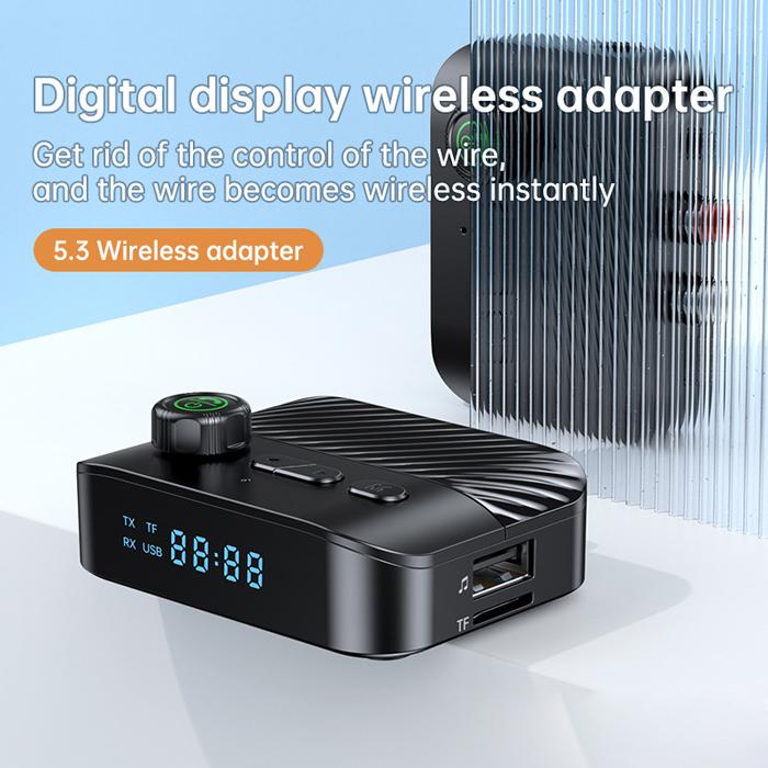 Bluetooth Adapter, Wireless Digital Display Adapter, 2-in-1 Audio Transceiver Usb/sd Transmisor / Receptor Blue tooth 5.3 Receiver Adapter 3.5mm AUX to 2RCA Stereo Converter