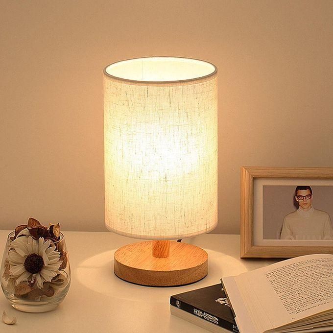USB Desk Lamp, LED Bedside Night Light, Decorative Wood Table Lamp Bedroom Living Room Bedside Bar Lamp night shade Nordic cylindrical warm light fabric lampshade