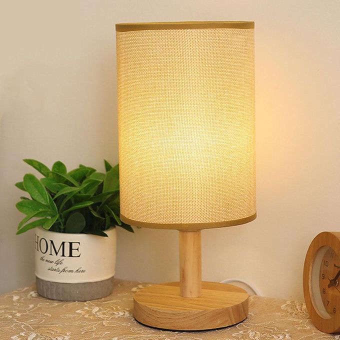 USB Desk Lamp, LED Bedside Night Light, Decorative Wood Table Lamp Bedroom Living Room Bedside Bar Lamp night shade Nordic cylindrical warm light fabric lampshade