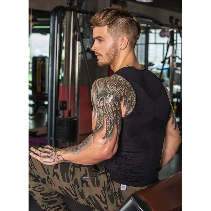 Men's Body Shaper Compression Vest - Abdominal Tummy Control & Support Slimming Gym Abs Shaping Vest Tank Top Workout Sweat Vest Slim n Lift Singlet weight loss Underwear Vest