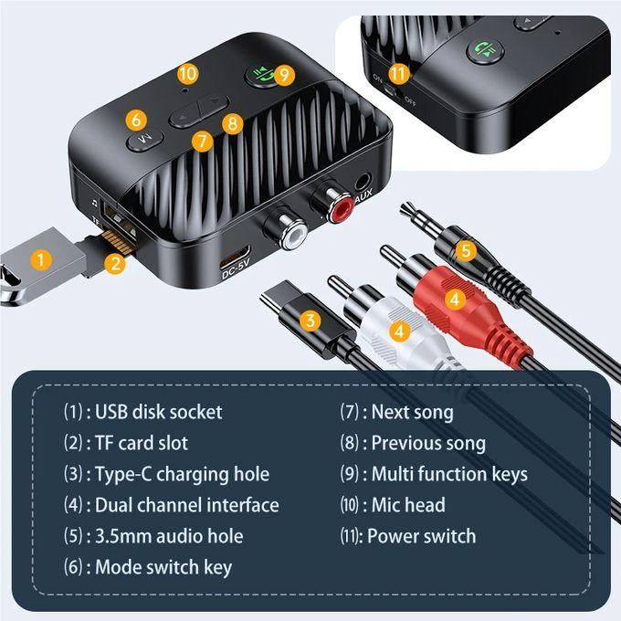 Bluetooth Adapter, Wireless Digital Display Adapter, 2-in-1 Audio Transceiver Usb/sd Transmisor / Receptor Blue tooth 5.3 Receiver Adapter 3.5mm AUX to 2RCA Stereo Converter