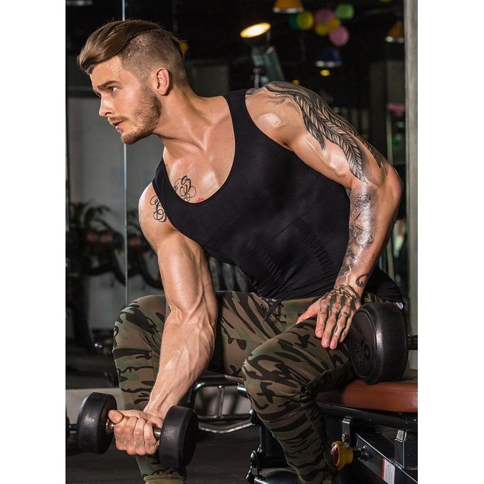 Men's Body Shaper Compression Vest - Abdominal Tummy Control & Support Slimming Gym Abs Shaping Vest Tank Top Workout Sweat Vest Slim n Lift Singlet weight loss Underwear Vest