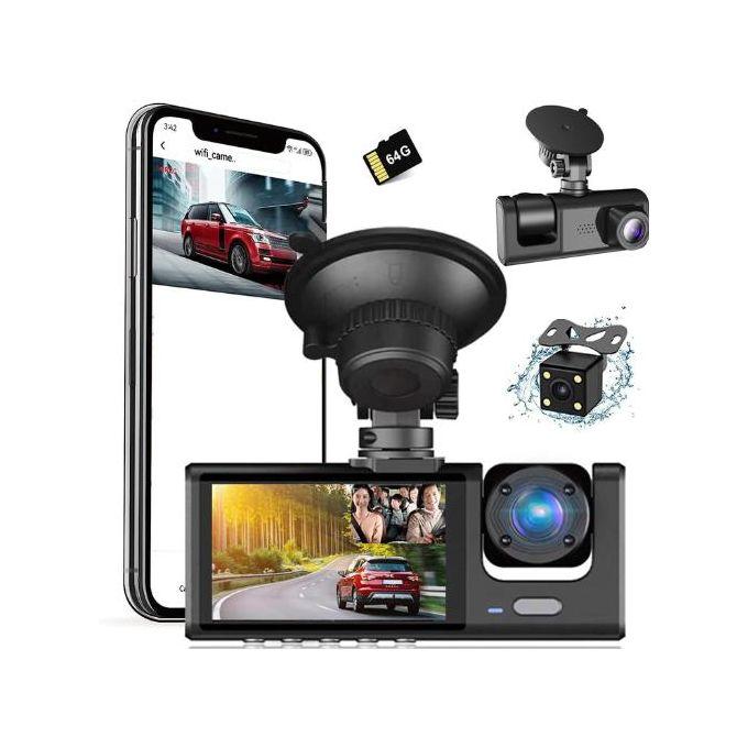 Full HD 3 in 1 Advanced Dash Camera (Front, Inside and Rear) View Camera 1296P Dash Cam for Cars WiFi Car DVR Camera for Vehicle Video Recorder Dual Lens Dashcam Black Box Traffic 24H Parking Monitor