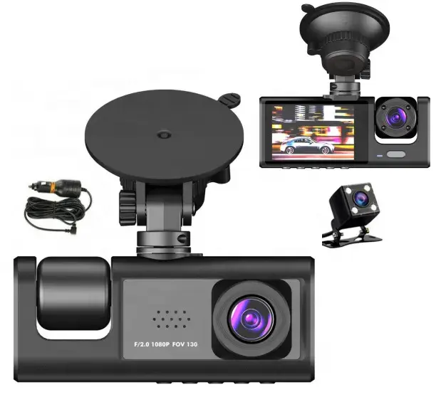 Full HD 3 in 1 Advanced Dash Camera (Front, Inside and Rear) View Camera 1296P Dash Cam for Cars WiFi Car DVR Camera for Vehicle Video Recorder Dual Lens Dashcam Black Box Traffic 24H Parking Monitor
