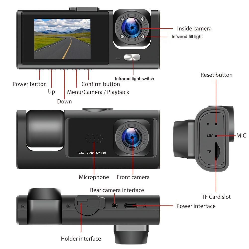 Full HD 3 in 1 Advanced Dash Camera (Front, Inside and Rear) View Camera 1296P Dash Cam for Cars WiFi Car DVR Camera for Vehicle Video Recorder Dual Lens Dashcam Black Box Traffic 24H Parking Monitor