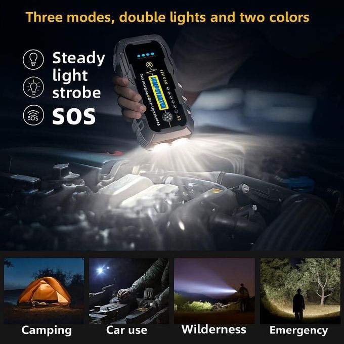 Car Battery Jump Starter, 3000A Peak Car Jumper Starter Battery Pack with Power Bank, LED Light, SOS Light, LED display, Compass, Jumper Cables for Up for Car, Trucks, SUVs, Motorcycle, Bike, Balloon