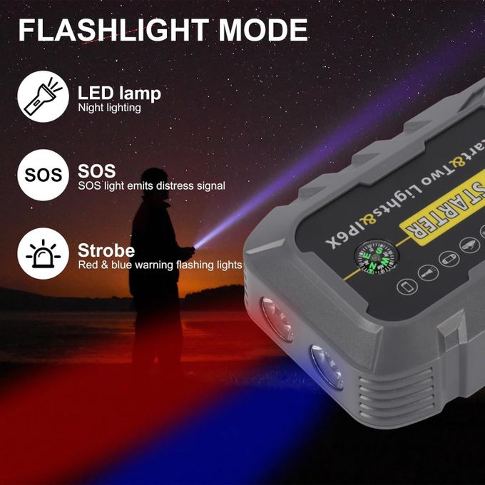 Car Battery Jump Starter, 3000A Peak Car Jumper Starter Battery Pack with Power Bank, LED Light, SOS Light, LED display, Compass, Jumper Cables for Up for Car, Trucks, SUVs, Motorcycle, Bike, Balloon