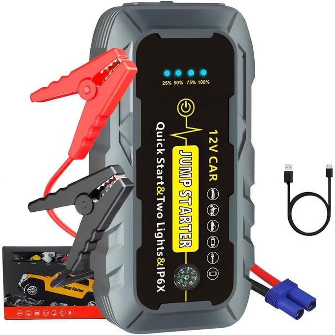 Car Battery Jump Starter, 3000A Peak Car Jumper Starter Battery Pack with Power Bank, LED Light, SOS Light, LED display, Compass, Jumper Cables for Up for Car, Trucks, SUVs, Motorcycle, Bike, Balloon