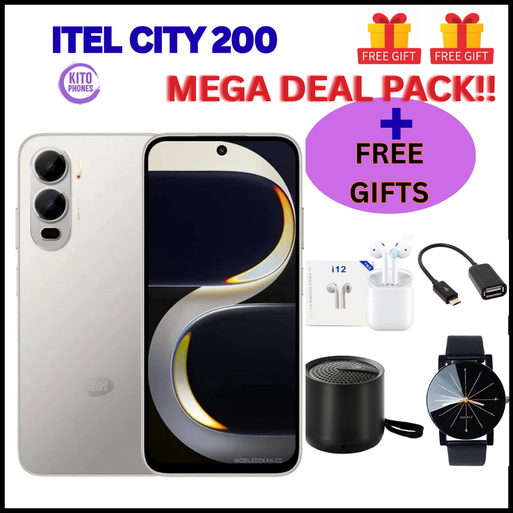BRAND NEW itel CITY 200 128GB ROM+8GB(4+4GB) EXTENDED RAM 6.78" Dual SIM 4G Network 50MP Camera+ 8MP SELFIE 18W Charging 5200mAh Battery Android 15 Fingerprint Unlock Smart Phones +FREE