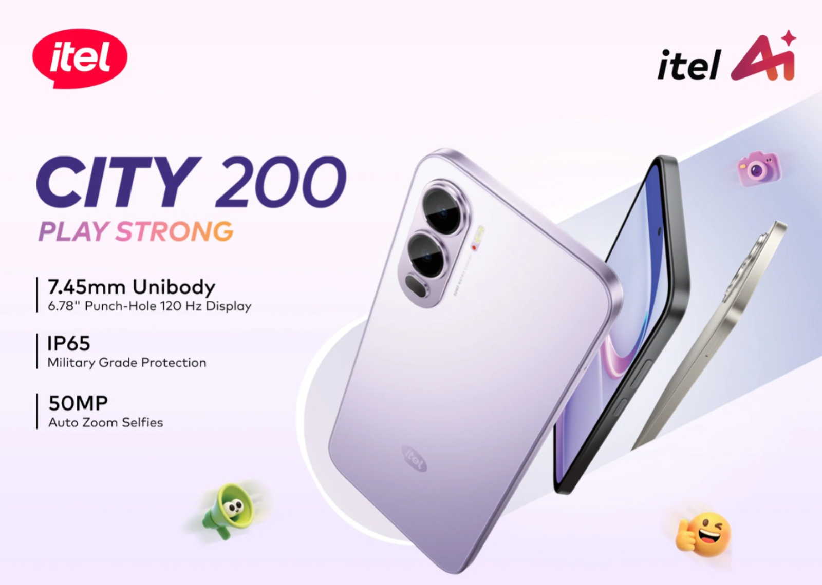BRAND NEW itel CITY 200 128GB ROM+8GB(4+4GB) EXTENDED RAM 6.78" Dual SIM 4G Network 50MP Camera+ 8MP SELFIE 18W Charging 5200mAh Battery Android 15 Fingerprint Unlock Smart Phones +FREE
