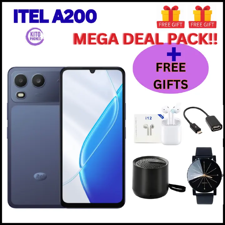 !!BRAND NEW ITEL A200 128GB ROM+8GB(3+5GB) EXTENDED RAM 6.75" Dual SIM 4G Network 13MP Camera+ 5MP SELFIE 15W Charging 5000mAh Battery Android 15 Fingerprint Unlock Smart Phones