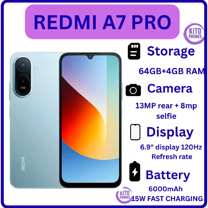 !!BRAND NEW XIAOMI REDMI A7 PRO, 4GB RAM + 64GB ROM STORAGE, 6.9" SCREEN SIZE 13MP CAMERA+8MP SELFIE 6000mAh BATTERY, ANDROID 16, IPS LCD, 120Hz, Unisoc T7250,