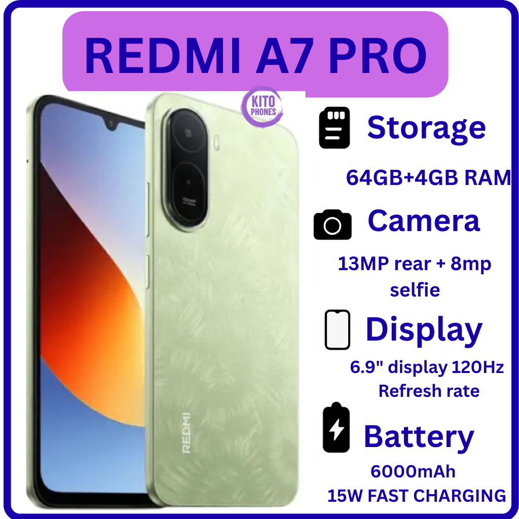 !!BRAND NEW XIAOMI REDMI A7 PRO, 4GB RAM + 64GB ROM STORAGE, 6.9" SCREEN SIZE 13MP CAMERA+8MP SELFIE 6000mAh BATTERY, ANDROID 16, IPS LCD, 120Hz, Unisoc T7250,