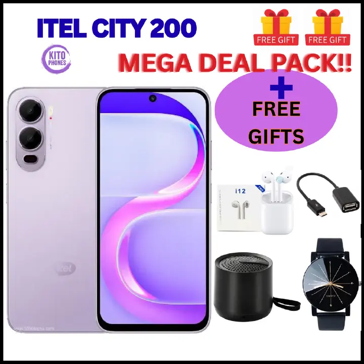 BRAND NEW itel CITY 200 128GB ROM+8GB(4+4GB) EXTENDED RAM 6.78" Dual SIM 4G Network 50MP Camera+ 8MP SELFIE 18W Charging 5200mAh Battery Android 15 Fingerprint Unlock Smart Phones +FREE
