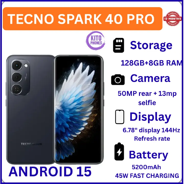[NEW ARRIVAL!!] TECNO SPARK 40 Pro 128GB +16(8+8GB) 6.78" 120Hz Phone Dynamic Port 50MP Stereo Speaker 5200mAh 45W Type-C Dual SIM 4G Under Display Fingerprint SPARK 40 Pro Plus IP64 Smart Phones