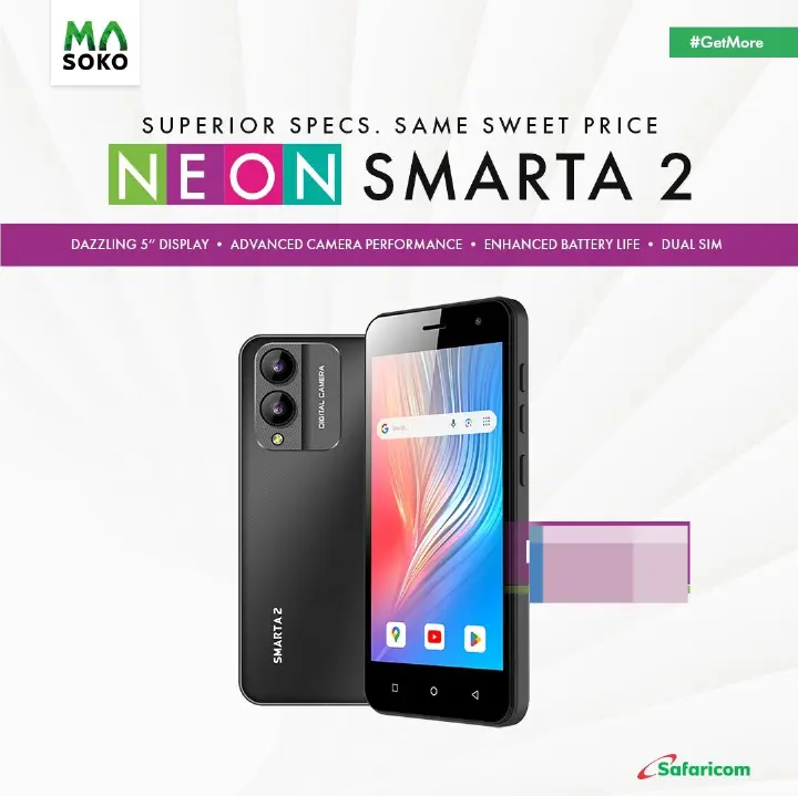 [BRAND NEW !!] SAFARICOM Neon Smarta 2 - (2+2)GB RAM - 32GB ROM 5.0inch display - Dual SIM 5.0inch display 8MP rear camera 2.0 selfie 3500 mAh battery octacore smartphones +FREE GIFTS JUST FOR YOU