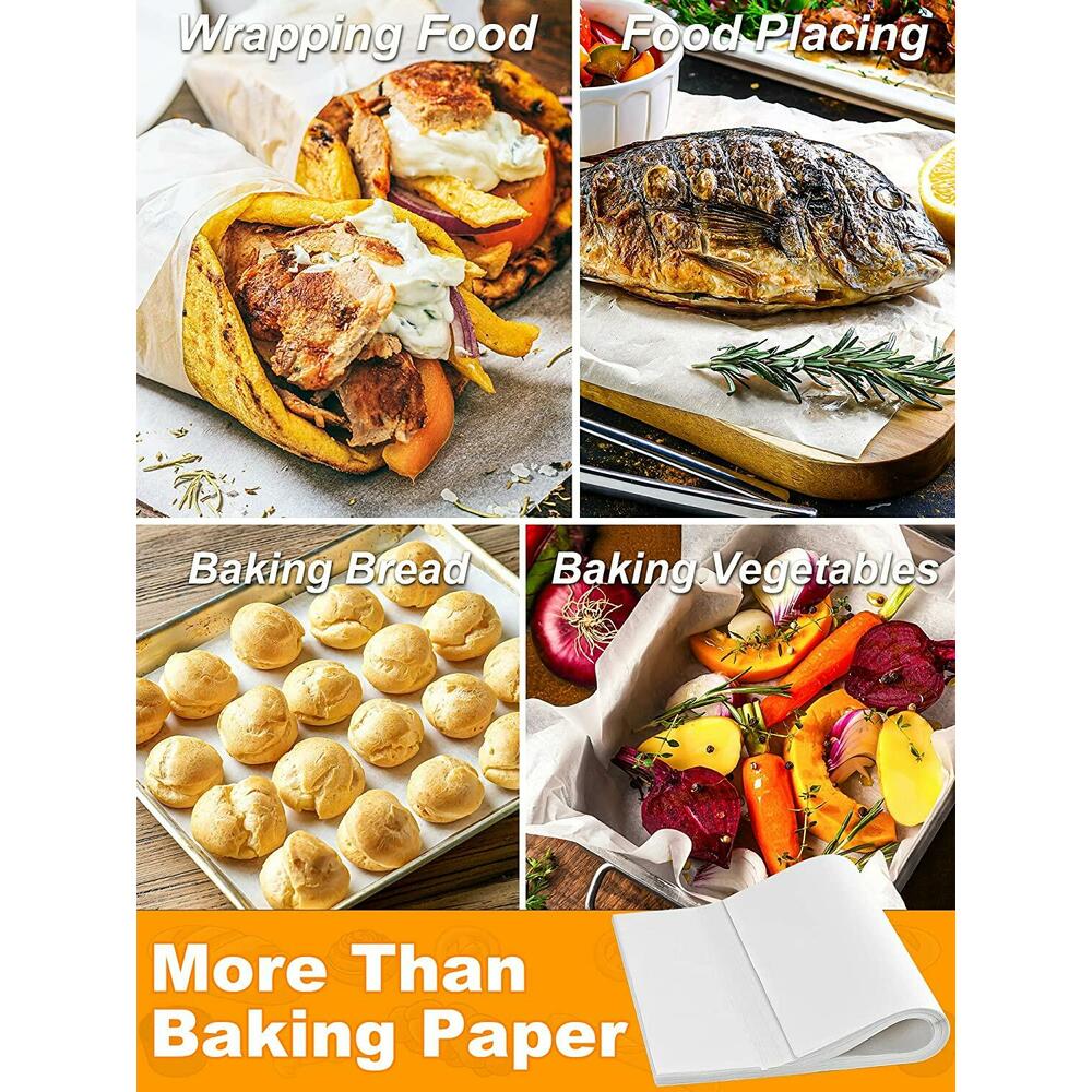 10 Pcs  Parchment Paper Sheets, 76 x 50 cm Baking Sheet, Pre-cut, Non-stick Silicone Oil Paper, 100% wood pulp and food grade coating, totally fluorescent free and non-toxic, temperature resistance is