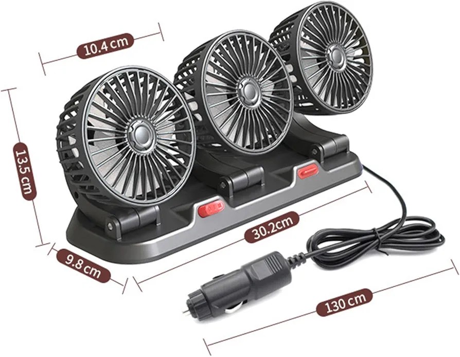 3 Head Car Cooling Fan 24V Cooling Fan, 360° Rotating Cooling Air Fan for Driving and Front Seat Passenger, 2 Speed Strong Wind Power, Aromatherapy Box and Portable Car Cooling Fan for All Vehicles  .