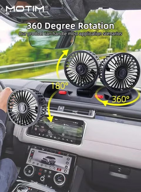 3 Head Car Cooling Fan 24V Cooling Fan, 360° Rotating Cooling Air Fan for Driving and Front Seat Passenger, 2 Speed Strong Wind Power, Aromatherapy Box and Portable Car Cooling Fan for All Vehicles  .