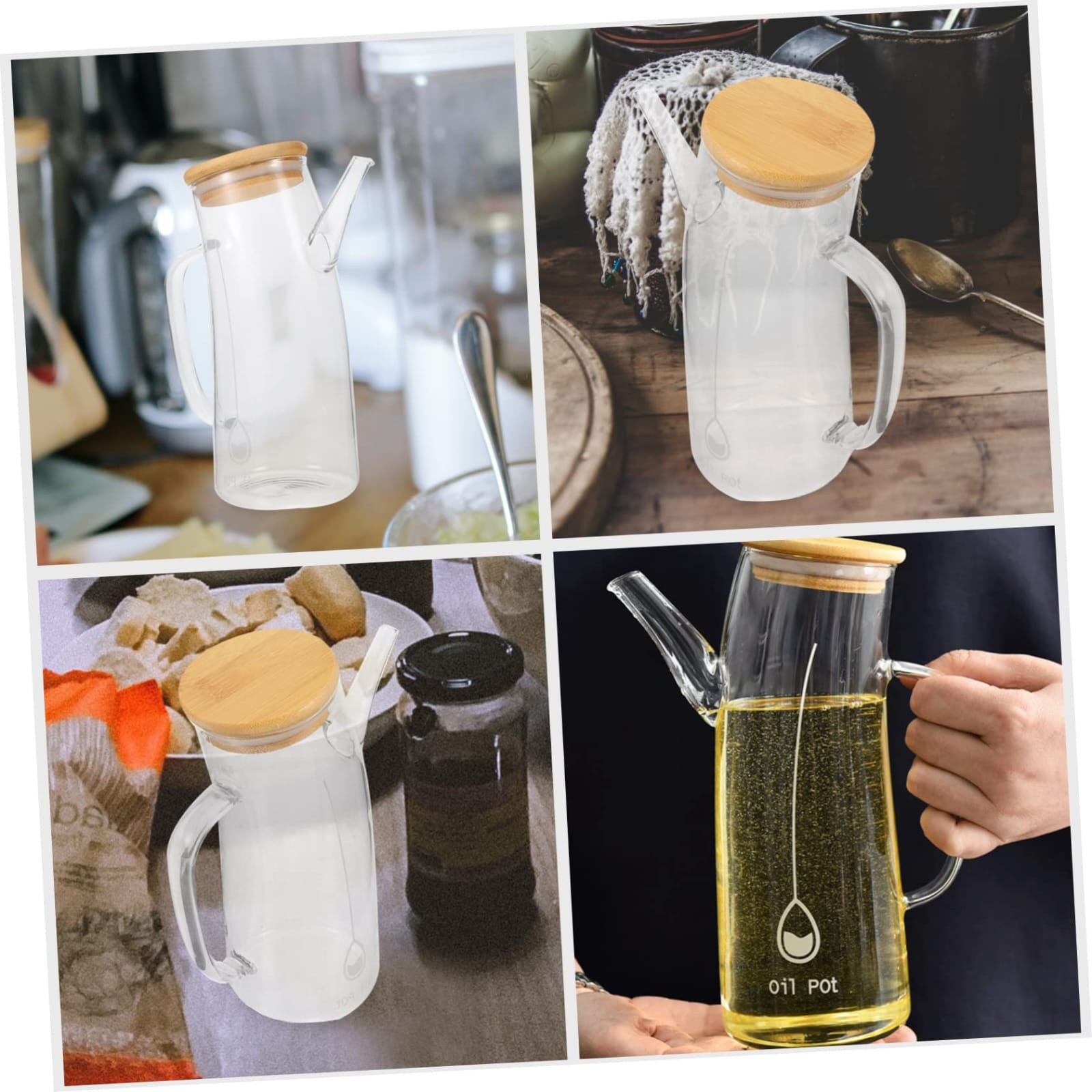 700ml Multipurpose curved oil Jar, perfect for oil, vinegar, soy sauce, etc. The curved glass oil dispenser can  be used in a bar, cafe shop, hotel, restaurant. The elegant appearance is a wonderful a