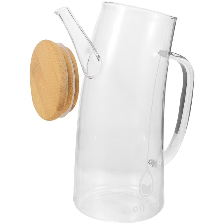 700ml Multipurpose curved oil Jar, perfect for oil, vinegar, soy sauce, etc. The curved glass oil dispenser can  be used in a bar, cafe shop, hotel, restaurant. The elegant appearance is a wonderful a