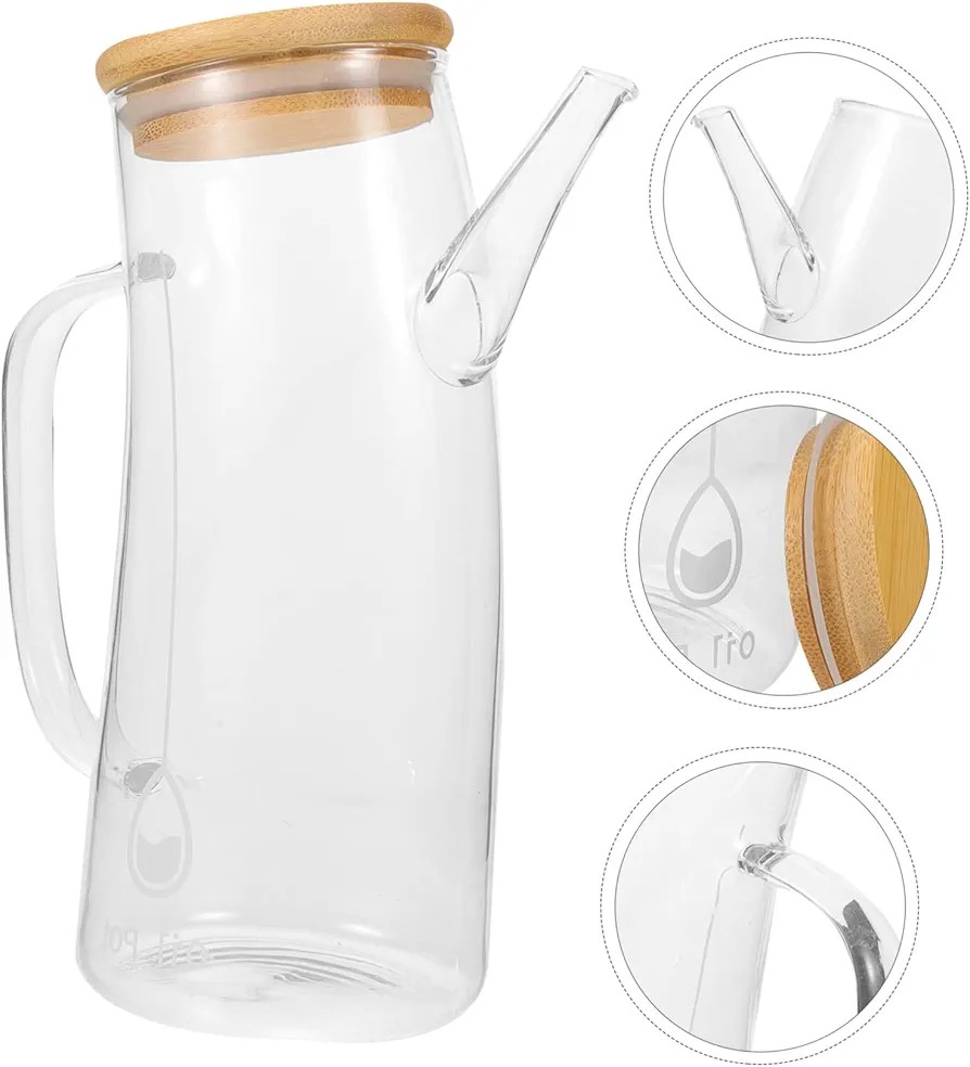 700ml Multipurpose curved oil Jar, perfect for oil, vinegar, soy sauce, etc. The curved glass oil dispenser can  be used in a bar, cafe shop, hotel, restaurant. The elegant appearance is a wonderful a